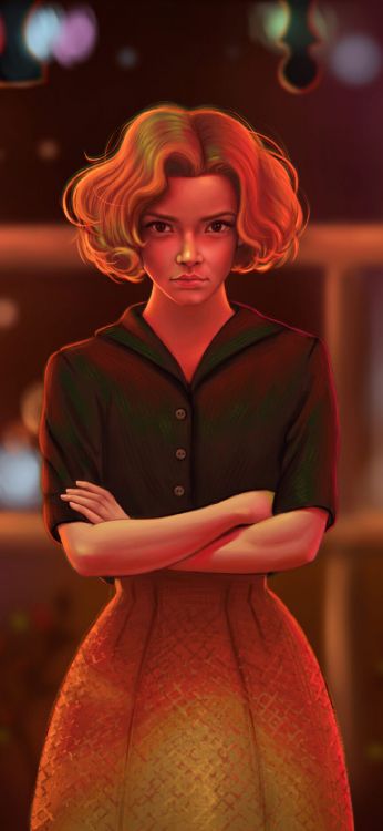 Обои Бет Хармон, телевидение, губа, прическа, Оранжевый цвет в разрешении 1080x2340