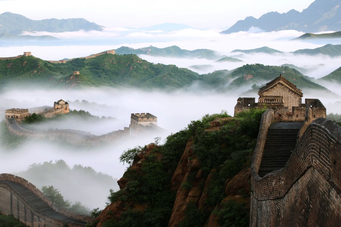 Обои великая Китайская стена, гора, нагорье, горная станция, достопримечательность в разрешении 3000x1999