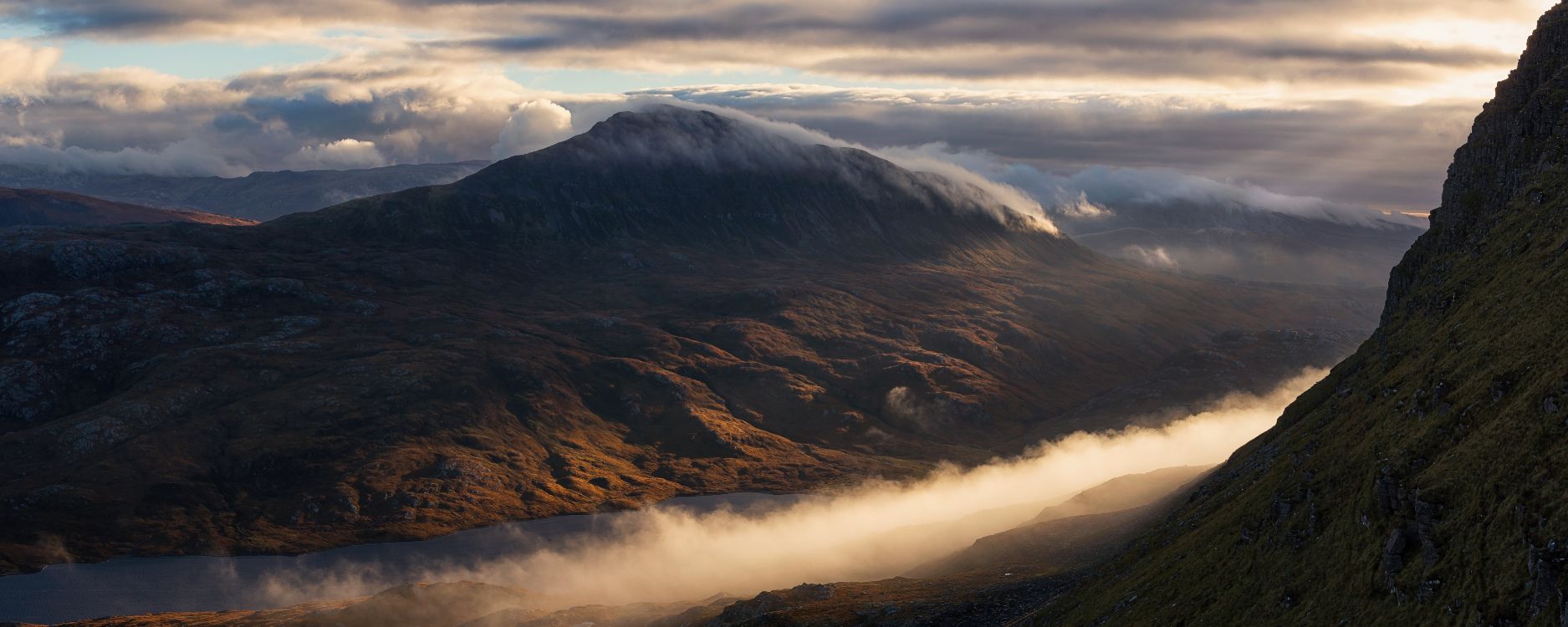 Обои горный рельеф, нагорье, гора, хребет, облако в разрешении 7500x3000