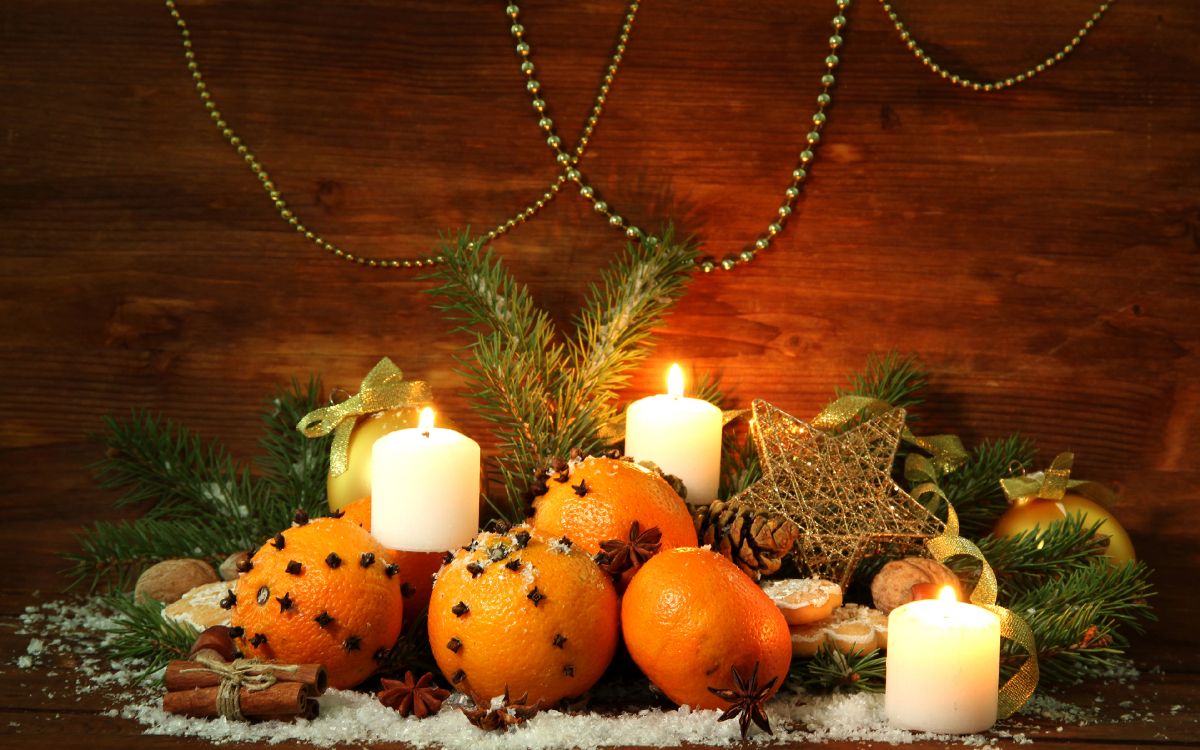 Обои Рождественский день, натюрморт, тыквы, свеча, овощ в разрешении 3840x2400