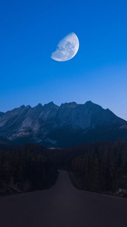 Обои луна, идея, телефон, синий, горный рельеф в разрешении 938x1668