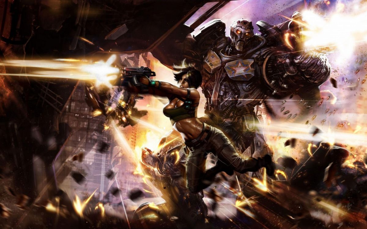 Обои киборг, меха, компьютерная игра, игры, стрельба в разрешении 1920x1200