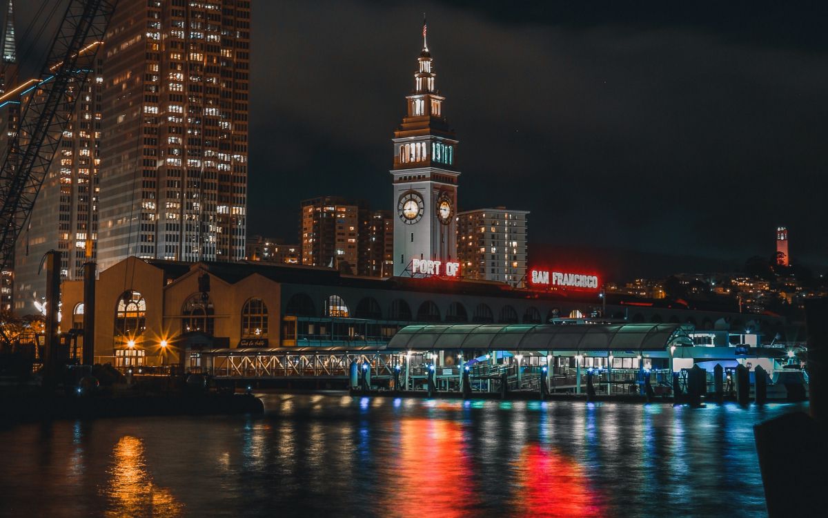 Обои Сан Франциско, город, ночь, городской пейзаж, ориентир в разрешении 2560x1600