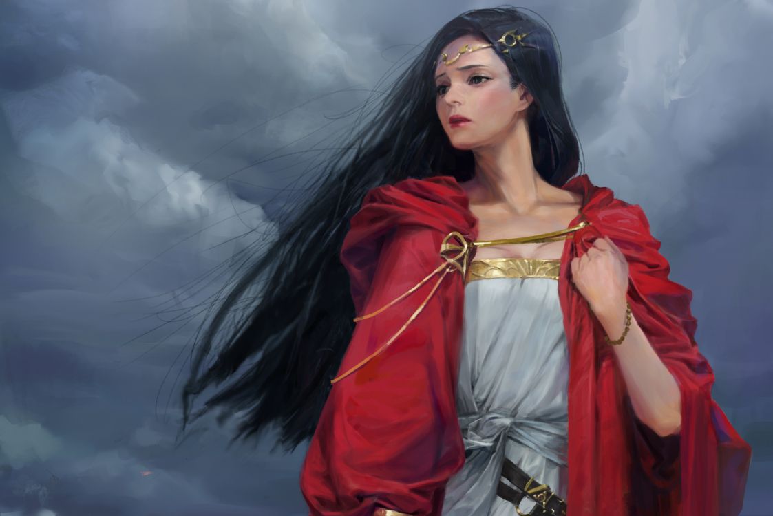 Обои арт, красота, длинные волосы, верхняя одежда, костюм в разрешении 3000x2003