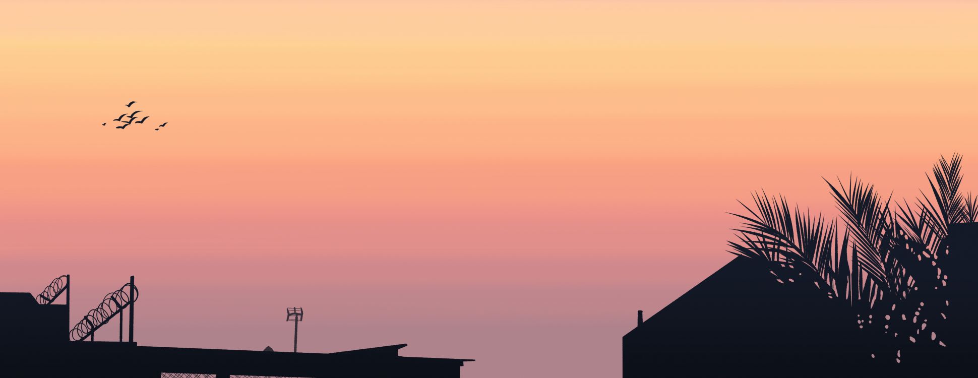 Обои сумрак, крыша, Апельсин, закат, Янтарь в разрешении 3840x1484