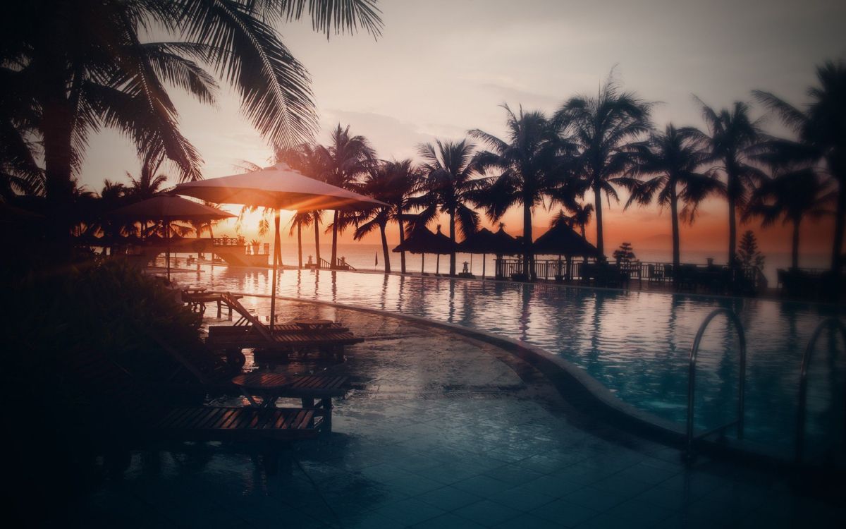 Обои отражение, вечер, закат, тропическая зона, прибежище в разрешении 3840x2400