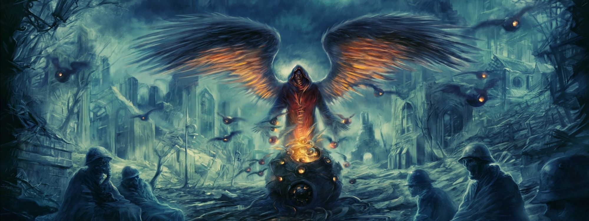 Обои ангел, мифология, демон, сверхъестественное существо, арт в разрешении 3200x1200