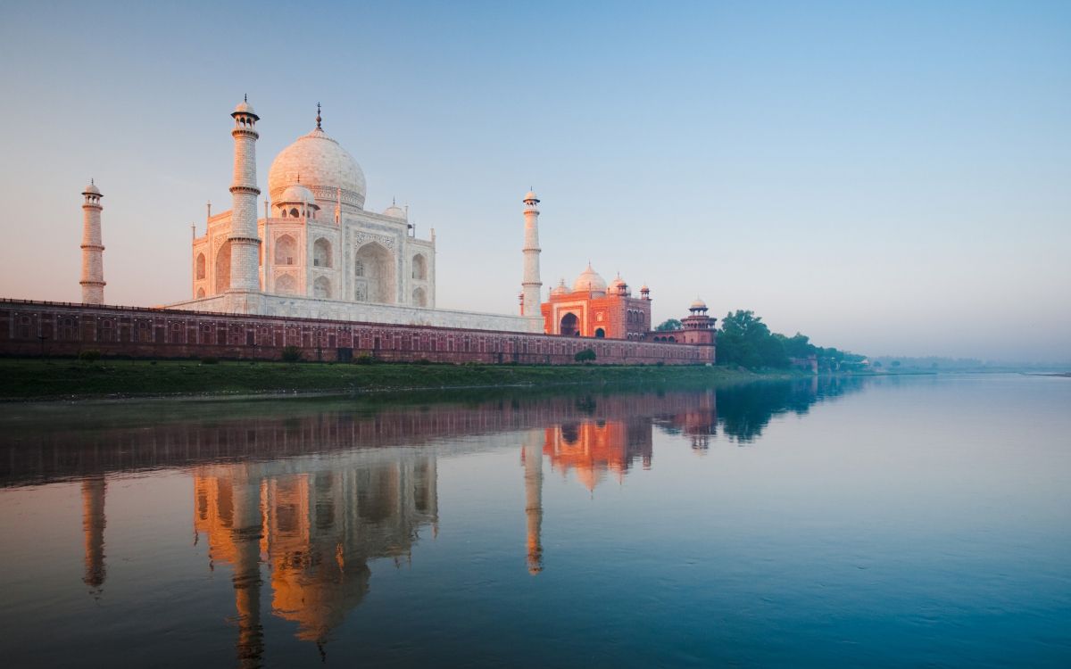 Обои Тадж-Махал, отражение, ориентир, утро, спокойный в разрешении 2880x1800