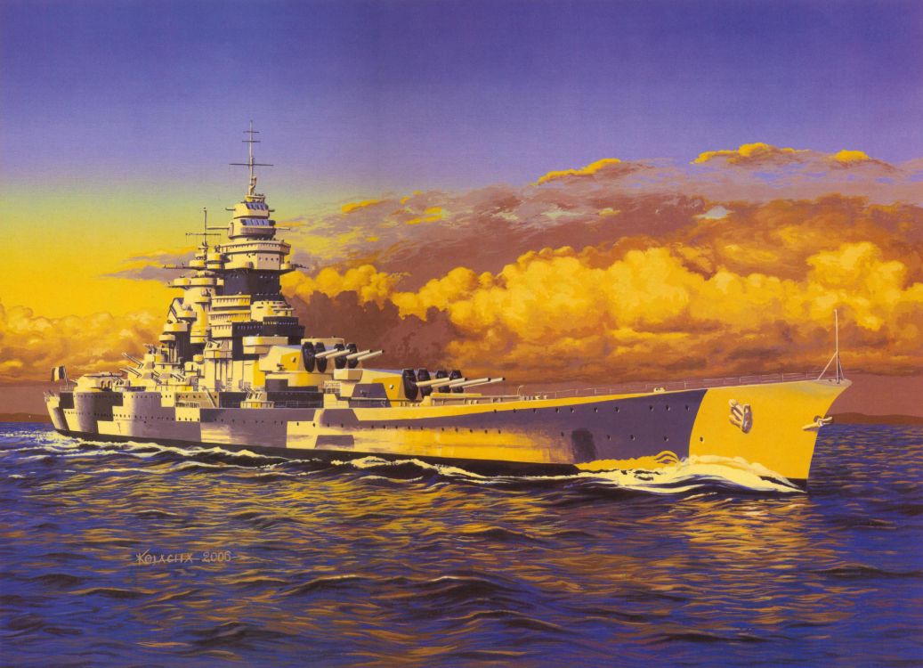 Обои японский Линкор Ямато, Линкор, военный корабль, живопись, арт в разрешении 4066x2939