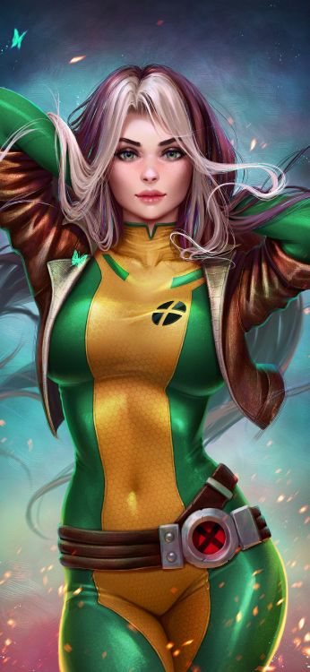 Обои каштановые волосы, прическа, зеленый, рукав, прохлада в разрешении 1800x3900