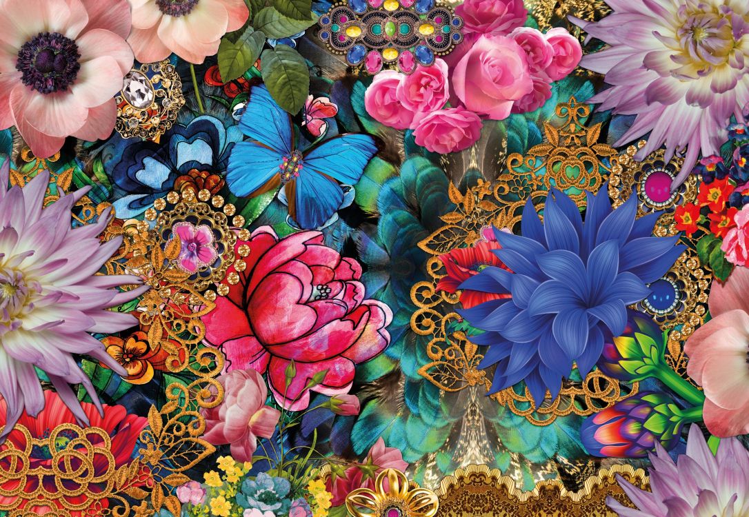 Обои фреска, цветок, растение, арт, лепесток в разрешении 3000x2070