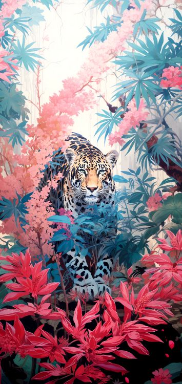 Обои полевой цветок, африканский леопард, акриловая краска, тигр, живопись в разрешении 1350x2848