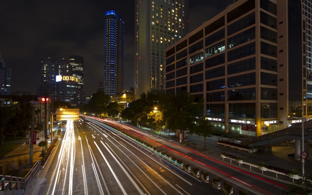 Обои Шанхай, ночь, городской район, город, метрополия в разрешении 2560x1600