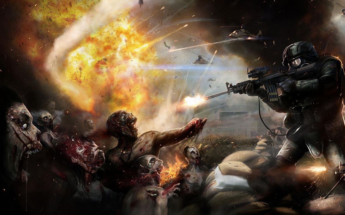 Обои зомби, битва, компьютерная игра, зомби инфекции, солдат в разрешении 2880x1800