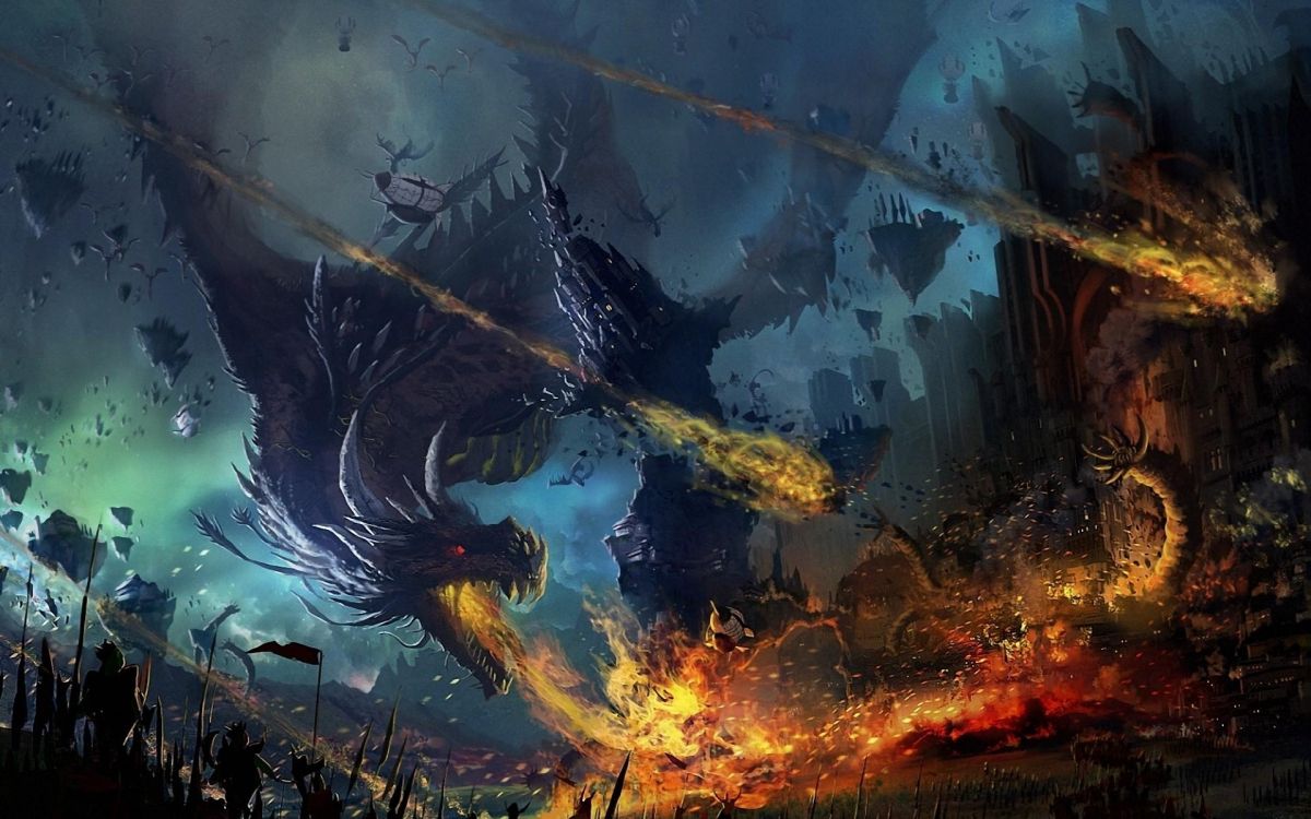 Обои дракон, война, cg работы, явление, скриншот в разрешении 1920x1200