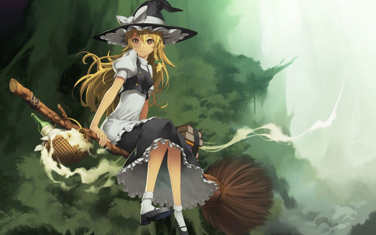 Обои Мариса кирисаме, иллюстрация, мифология, колдовство, дерево в разрешении 1920x1200