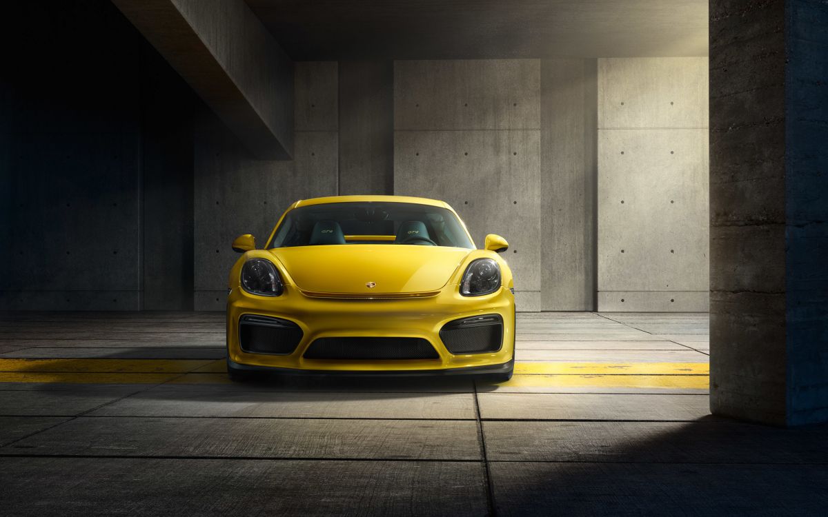 Обои Порше, авто, 2016 Porsche Cayman GT4, суперкар, желтый в разрешении 2880x1800