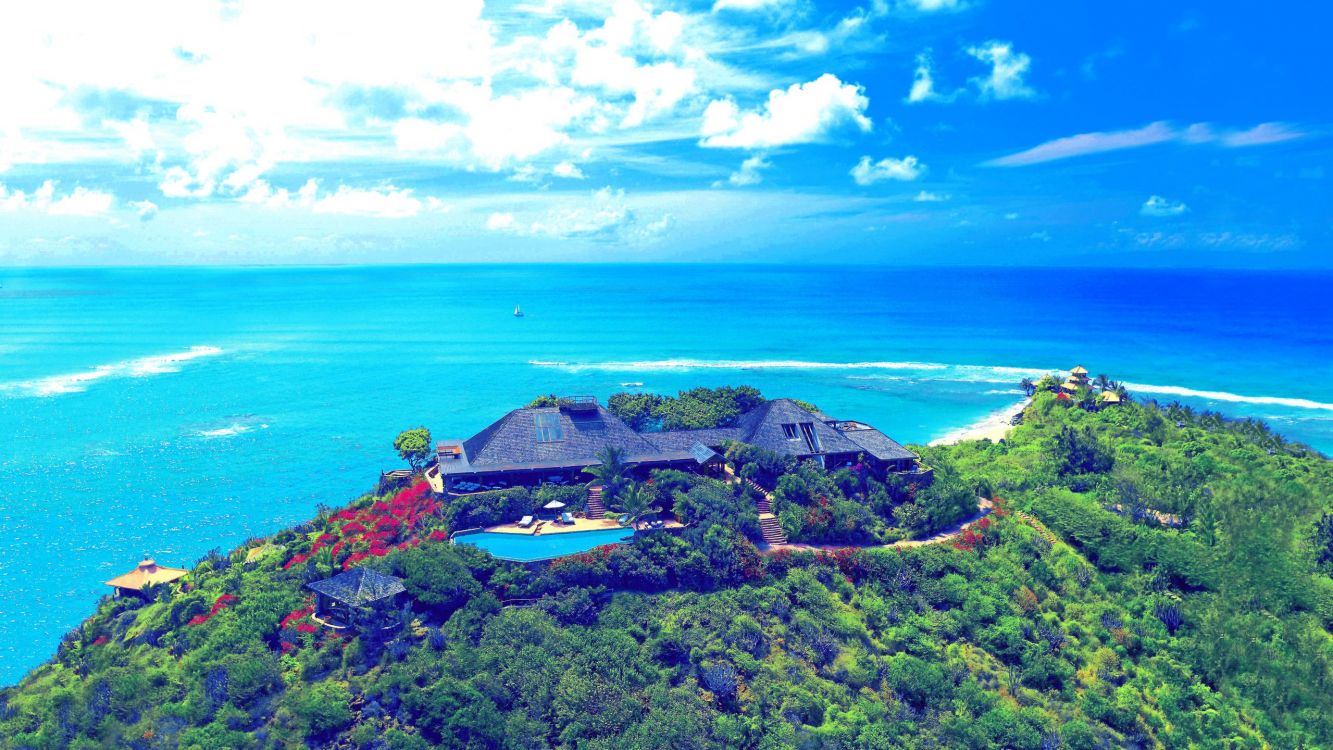 Обои Остров Неккер, частный остров, Остров, море, побережье в разрешении 2560x1440