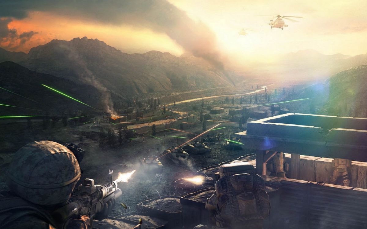 Обои солнечный свет, игра, горы, утро, отражение в разрешении 1920x1200