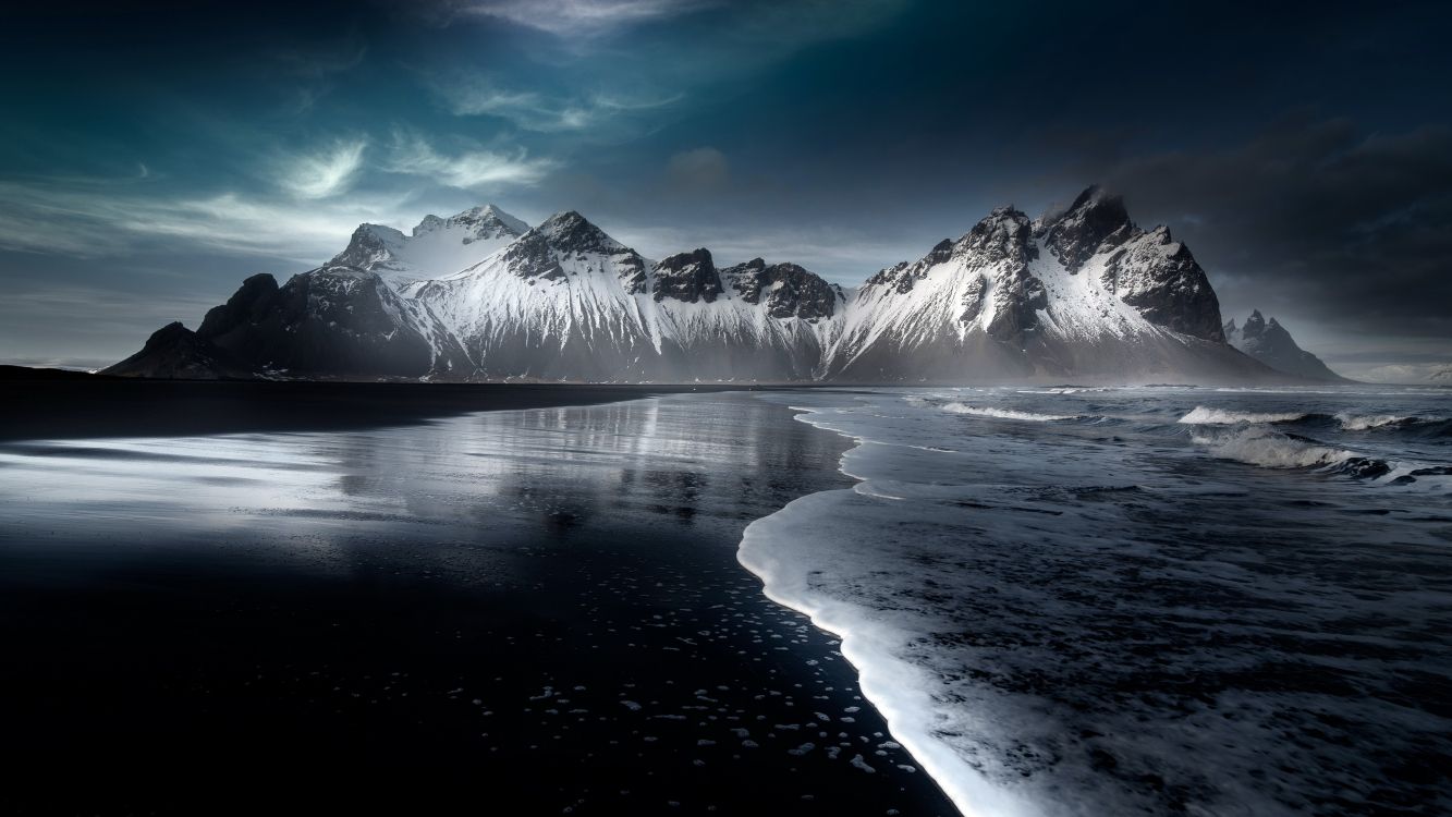 Обои Hfn, Vestrahorn, Stokksnes, Krossanesfjall, гора в разрешении 3840x2160