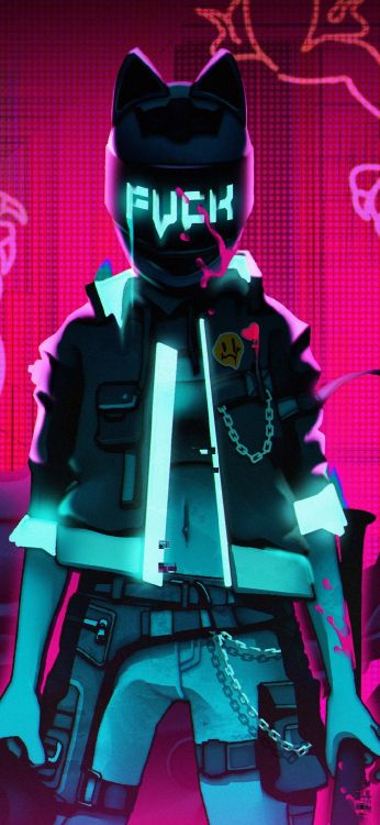 Обои байкер хаффи киберпанк 2077, Киберпанк 2077, Киберпанк, верхняя одежда, свет в разрешении 1080x2340