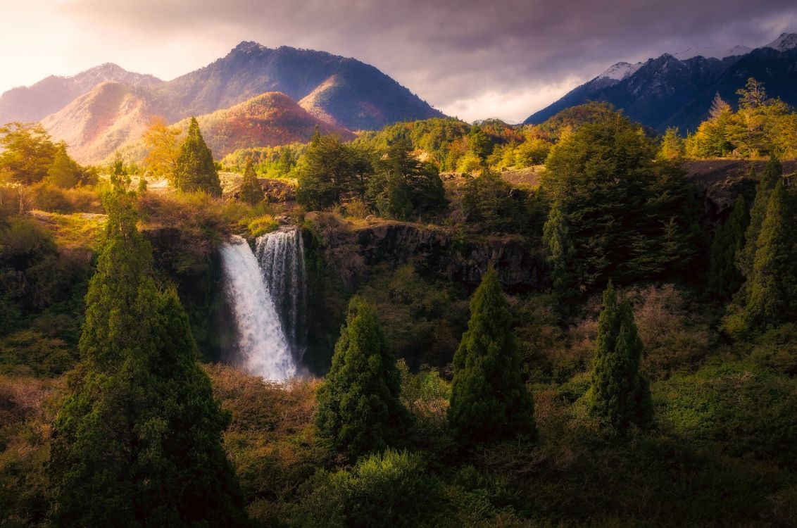 Обои водопад, закат, природа, природный заповедник, дикая местность в разрешении 2880x1907
