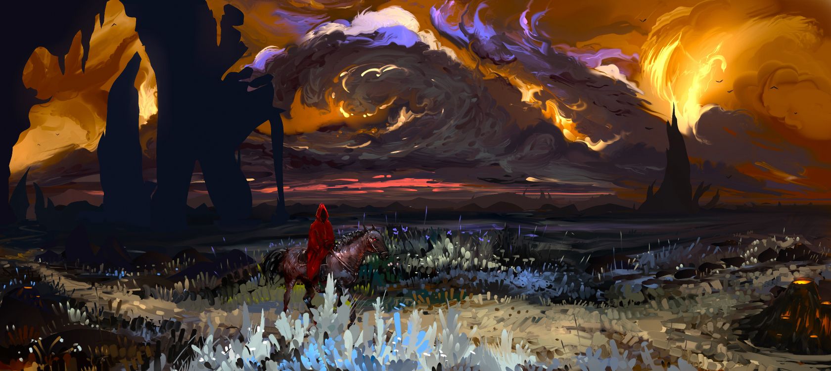 Обои арт, живопись, акварельные краски, иллюстрация, мир в разрешении 7840x3500