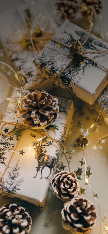 Обои Рождественский подарок, подарок, Рождество, подарочная упаковка, идеи рождественских подарков в разрешении 1420x3073