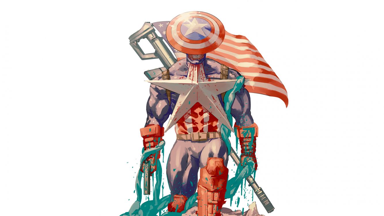 Обои бензопила капитан америка человек, Капитан Америка, бензопила, огненный удар, рукав в разрешении 1920x1080