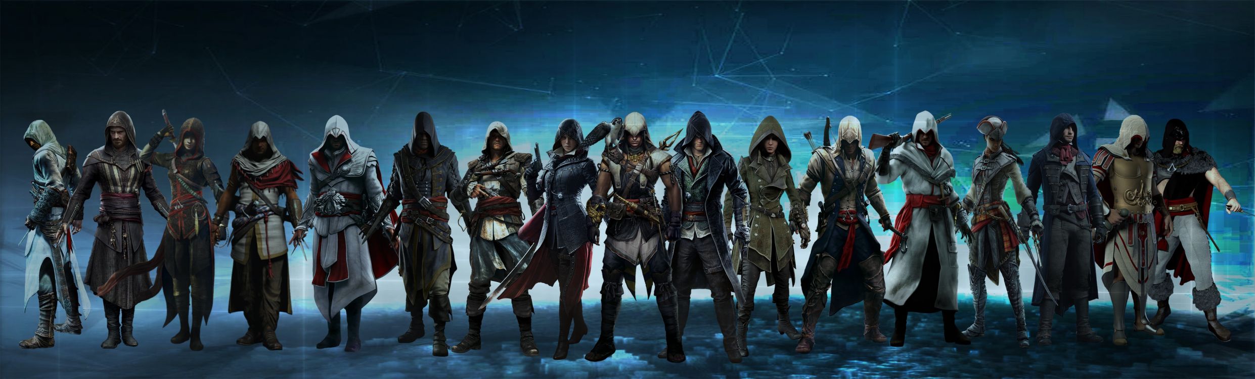 Обои темнота, assassins creed origins, фан арт, арт, броня в разрешении 3840x1160