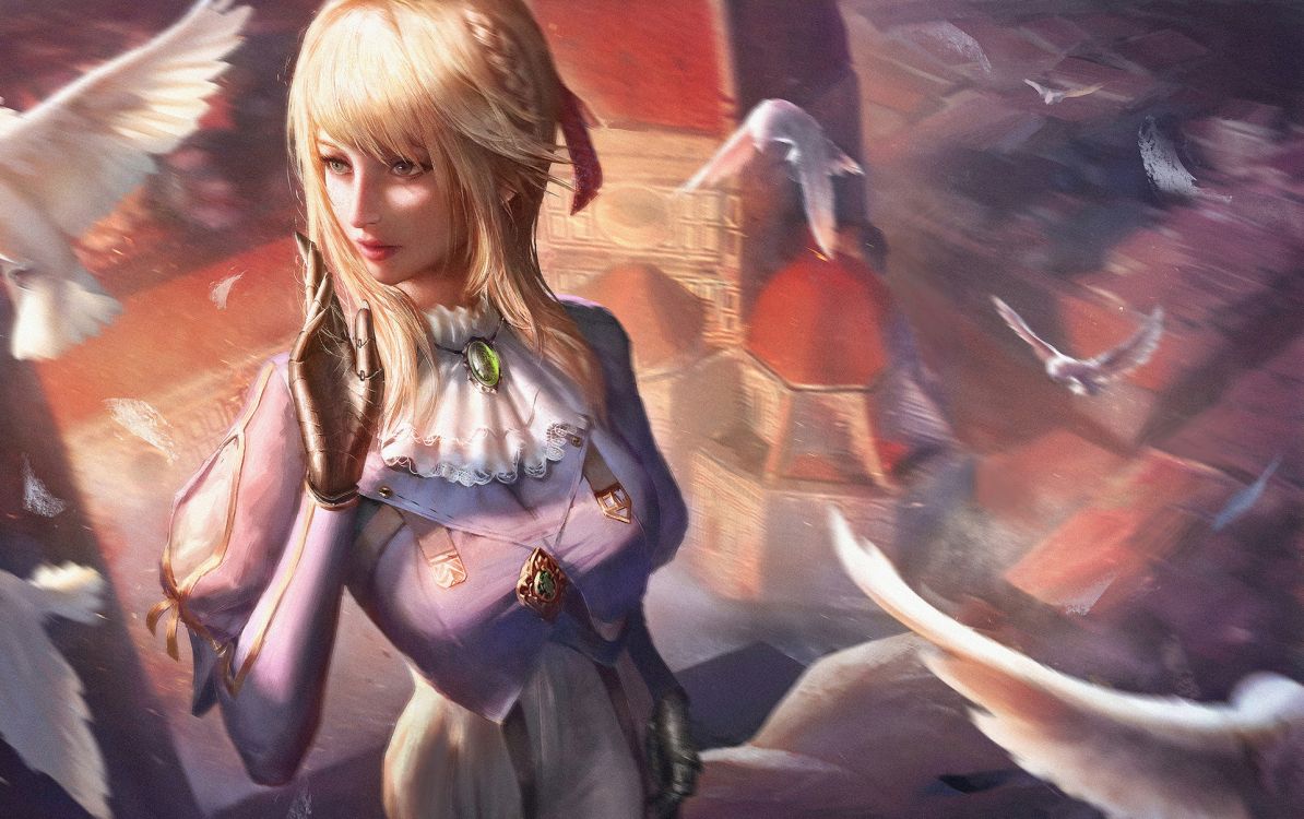 Обои Вайолет Evergarden, аниме, арт, произведение искусства, длинные волосы в разрешении 1920x1206