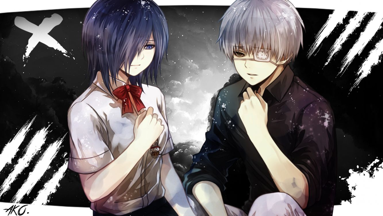 Обои Тоука х Канеки, Кен kaneki, Киришима Тоука, Токийский гуль, мультик в разрешении 1920x1080