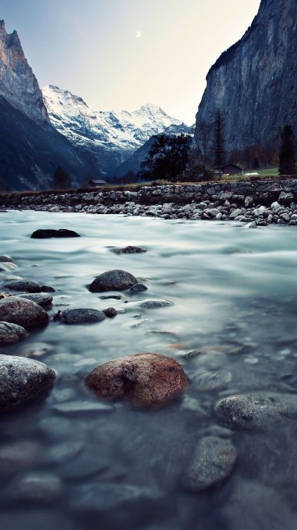 Обои водоем, природный ландшафт, природа, горный рельеф, гора в разрешении 2160x3840
