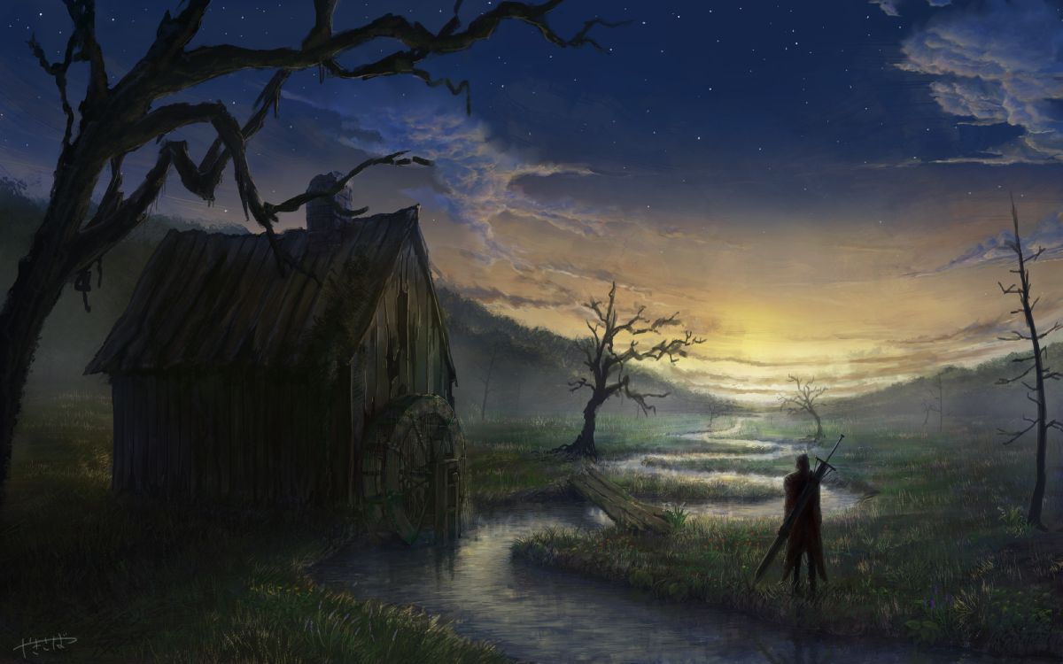 Обои пейзажная живопись, живопись, арт, дерево, утро в разрешении 4000x2500