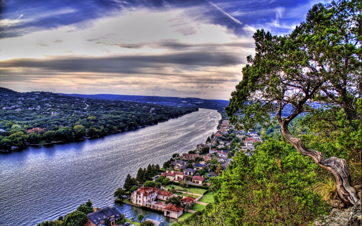 Обои природа, вода, реки, облако, дерево в разрешении 1920x1200