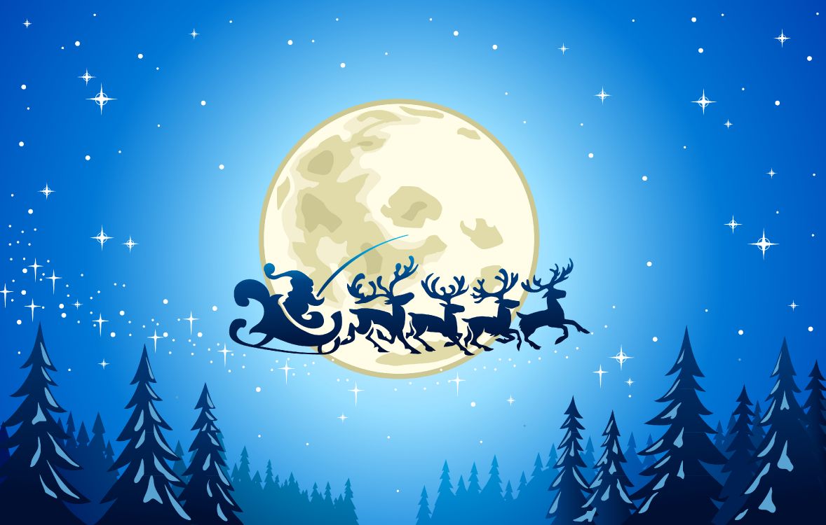 Обои Рождественский день, Санта-Клаус, иллюстрация, Рождество, луна в разрешении 5000x3181