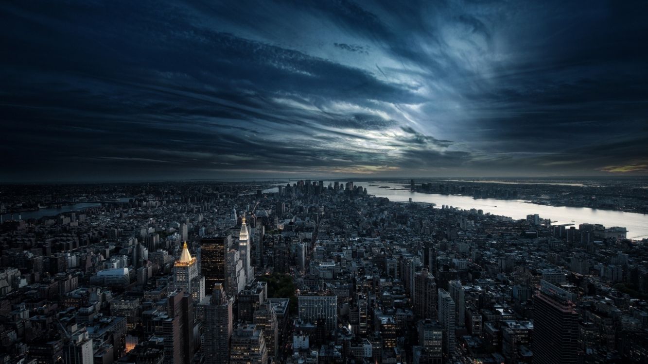 Обои Нью-Йорк, Эмпайр Стейт Билдинг, городской пейзаж, город, облако в разрешении 2560x1440