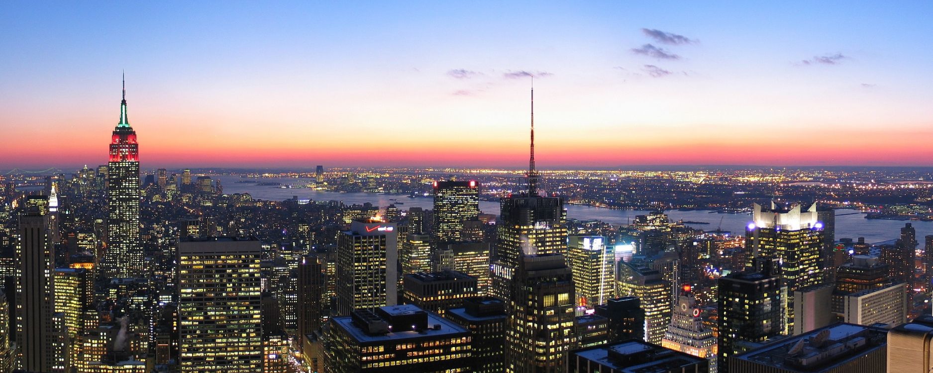 Обои Нью-Йорк, городской пейзаж, город, городской район, метрополия в разрешении 2560x1024