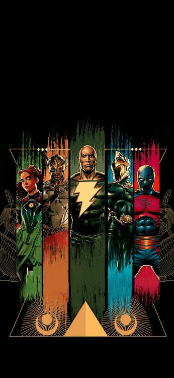 Обои комиксы dc, Черный Адам, Дуэйн Джонсон, Человек-ястреб, Общество Справедливости Америки в разрешении 1170x2532