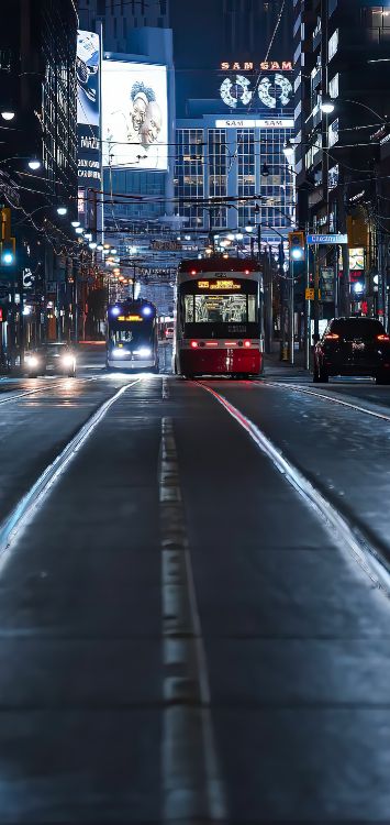 Обои смешанное использование, автобус, трамвай, здание, легковые автомобили в разрешении 1422x3000