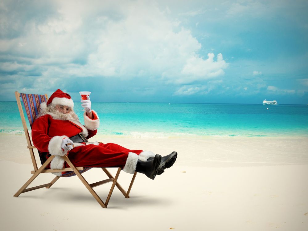 Обои Санта-Клаус, Рождественский день, пляж, море, отпуск в разрешении 5999x4500