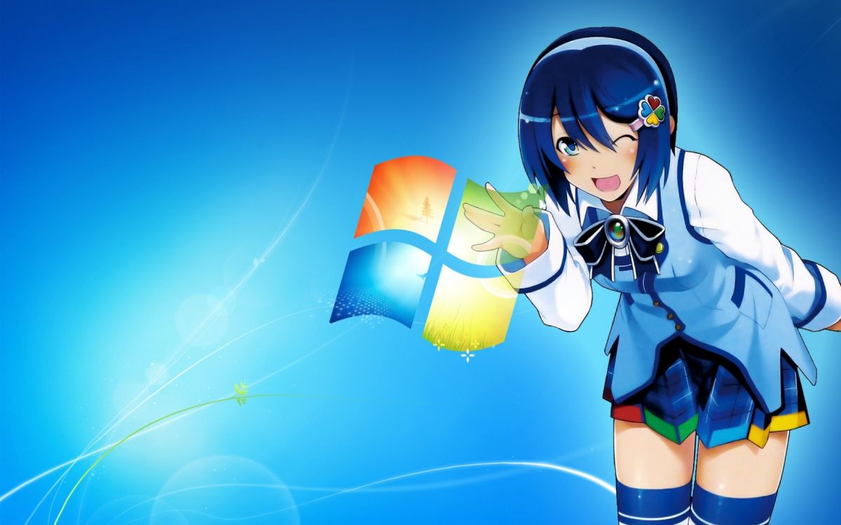 Обои windows 7, аниме, microsoft windows, ОС-Тан, синий цвет в разрешении 5120x3200