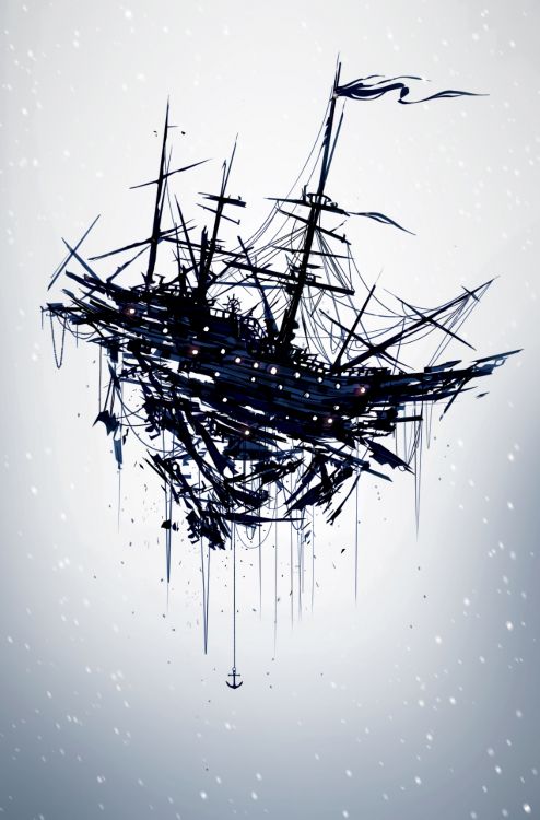 Обои судно, корабль призрак, иллюстрация, chasingartwork корабль, жидкий в разрешении 1428x2168