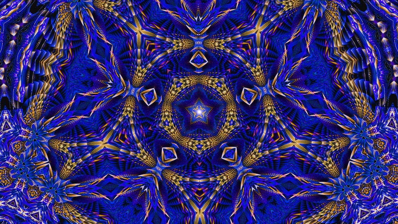 Обои калейдоскоп, фрактальное искусство, фрактал, синий кобальт, синий в разрешении 3840x2160