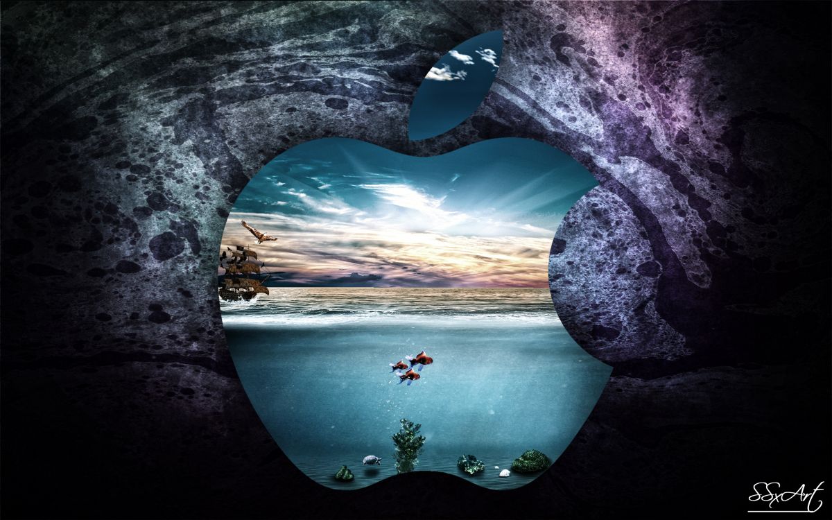 Обои apple, вода, морская пещера, формирование, иллюстрация в разрешении 3560x2225
