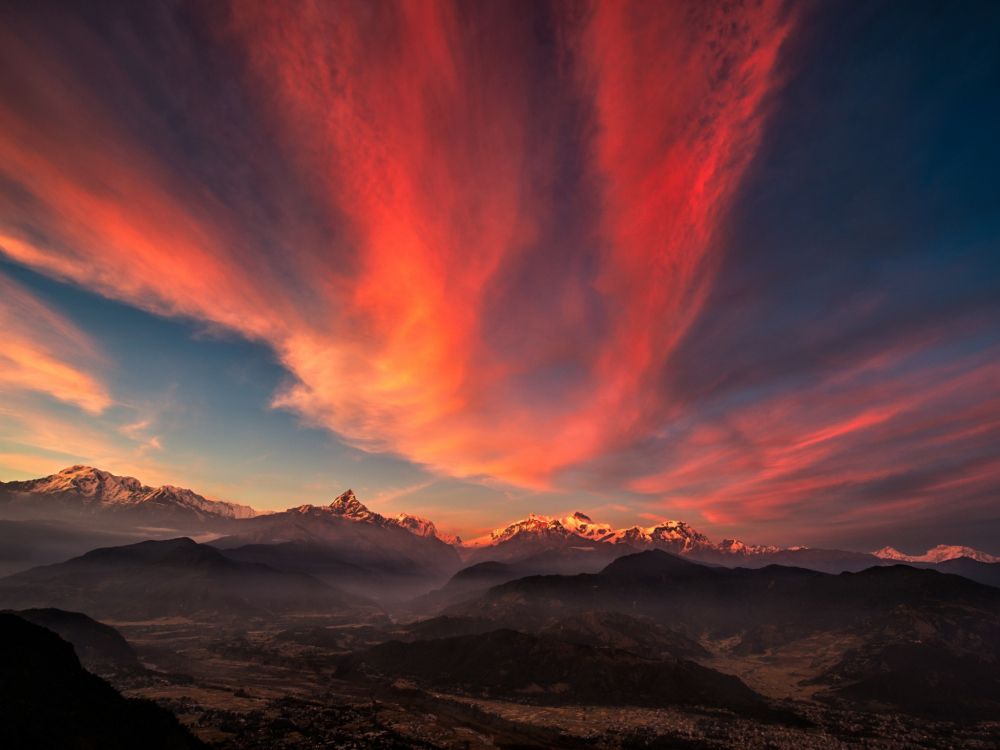 Обои закат, послесвечение, облако, восход солнца, горы в разрешении 2048x1536