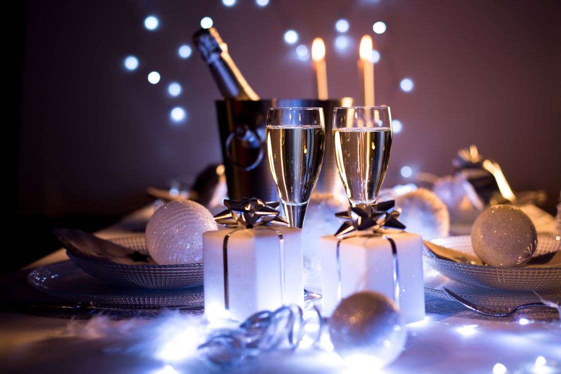 Обои шампанское, вино, канун Нового года, Новый год, натюрморт в разрешении 7184x4795