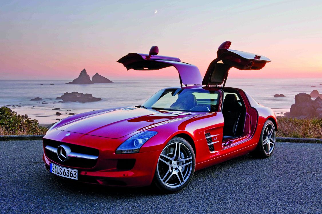 Обои суперкар, Крыло чайки двери, спортивный автомобиль, mercedes benz sls amg, toyota в разрешении 6048x4032