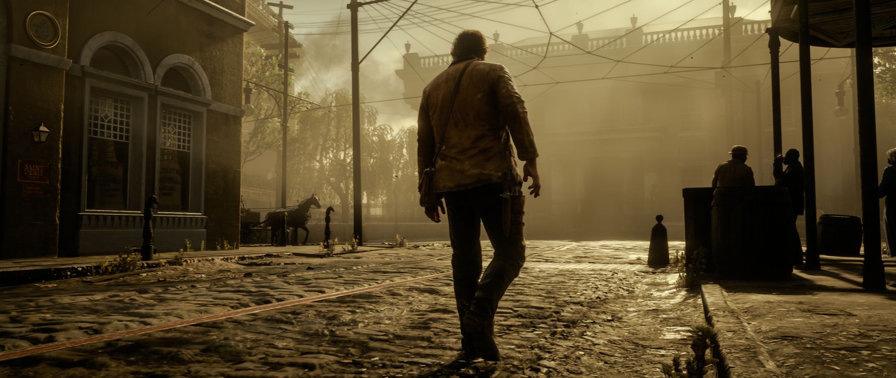 Обои red dead redemption 2, red dead redemption, playstation 4, снимок, стояние в разрешении 3839x1620