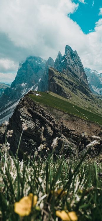 Обои дикая местность, облако, гора, растение, природный ландшафт в разрешении 1080x2340